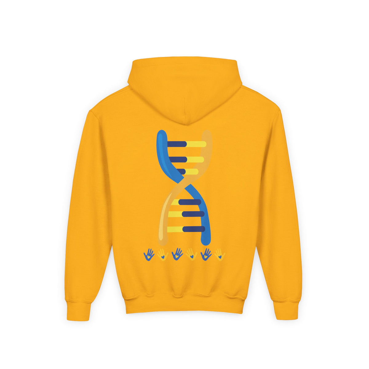 Youth Hoodie — 3:21 DNA Design Kids Pullover with Colorful Double Helix Down Syndrome awareness colors