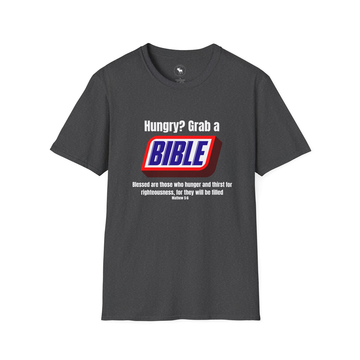 Bible Snack Tee — "Hungry? Grab a Bible" Christian T-Shirt (Matthew 5:6)