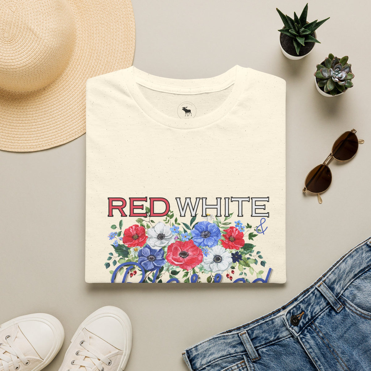 T-Shirt — "Red White & Blessed" Floral Patriotic Tee