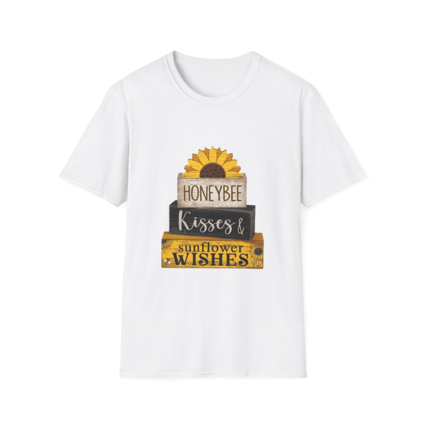 Sunflower & Honeybee T-Shirt — "Honeybee Kisses & Sunflower Wishes" Farmhouse Tee