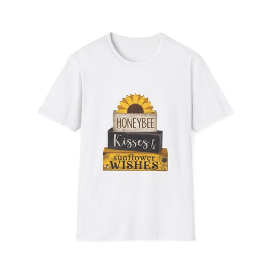 Sunflower & Honeybee T-Shirt — "Honeybee Kisses & Sunflower Wishes" Farmhouse Tee