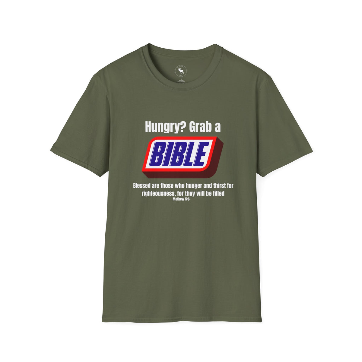 Bible Snack Tee — "Hungry? Grab a Bible" Christian T-Shirt (Matthew 5:6)