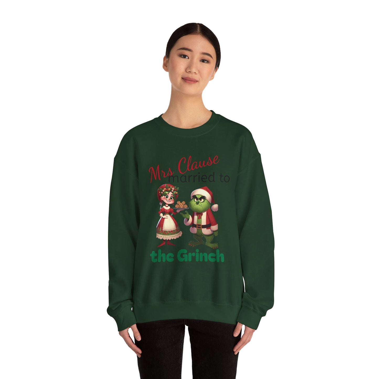 Funny Mrs Clause Married to the Grinch Sweatshirt, Christmas Couples Jumper, Holiday Pullover, Xmas Apparel, Winter Top
