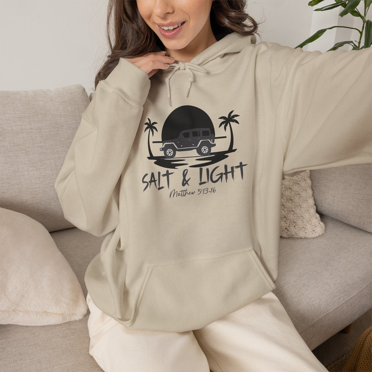 Salt & Light Christian Hoodie – Beach Van Sunset Pullover (Matthew 5:14)
