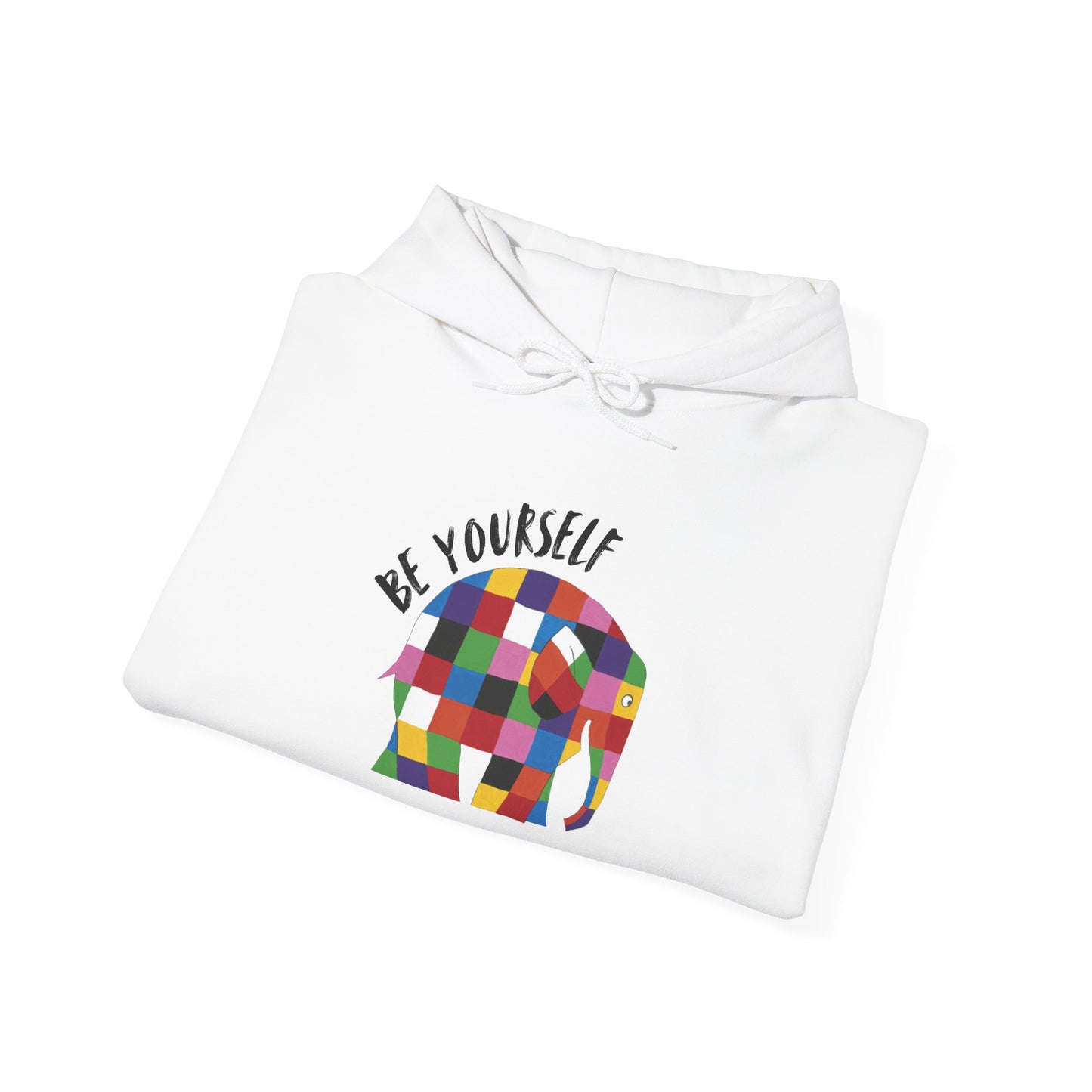 Patchwork Elephant Unisex Hoodie, Elmer the Elephant Sweatshirt, Be Yourself Hooded Jumper, Gender Neutral Hoodie, Colorful Cartoon Sweater