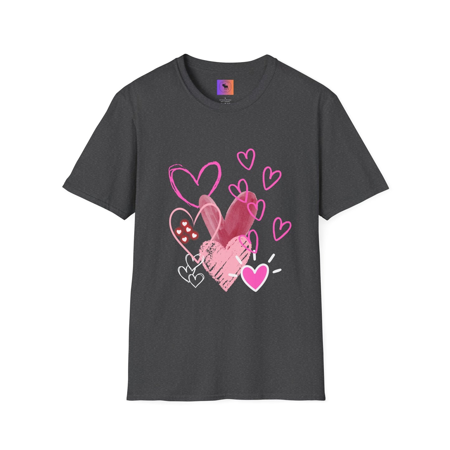 Heart Sketch T-Shirt — Pink Watercolor Hearts Valentine Tee