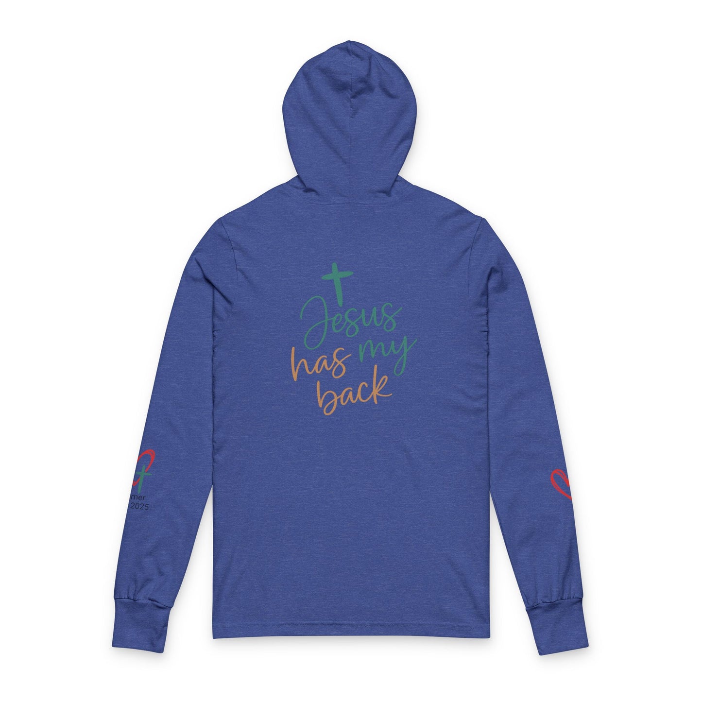 Faith-Inspired Unisex Hooded Long Sleeve Tee, Comfort, Spiritual Gift, Jesus Has My Back, Christian Apparel, Cozy Faithwear
