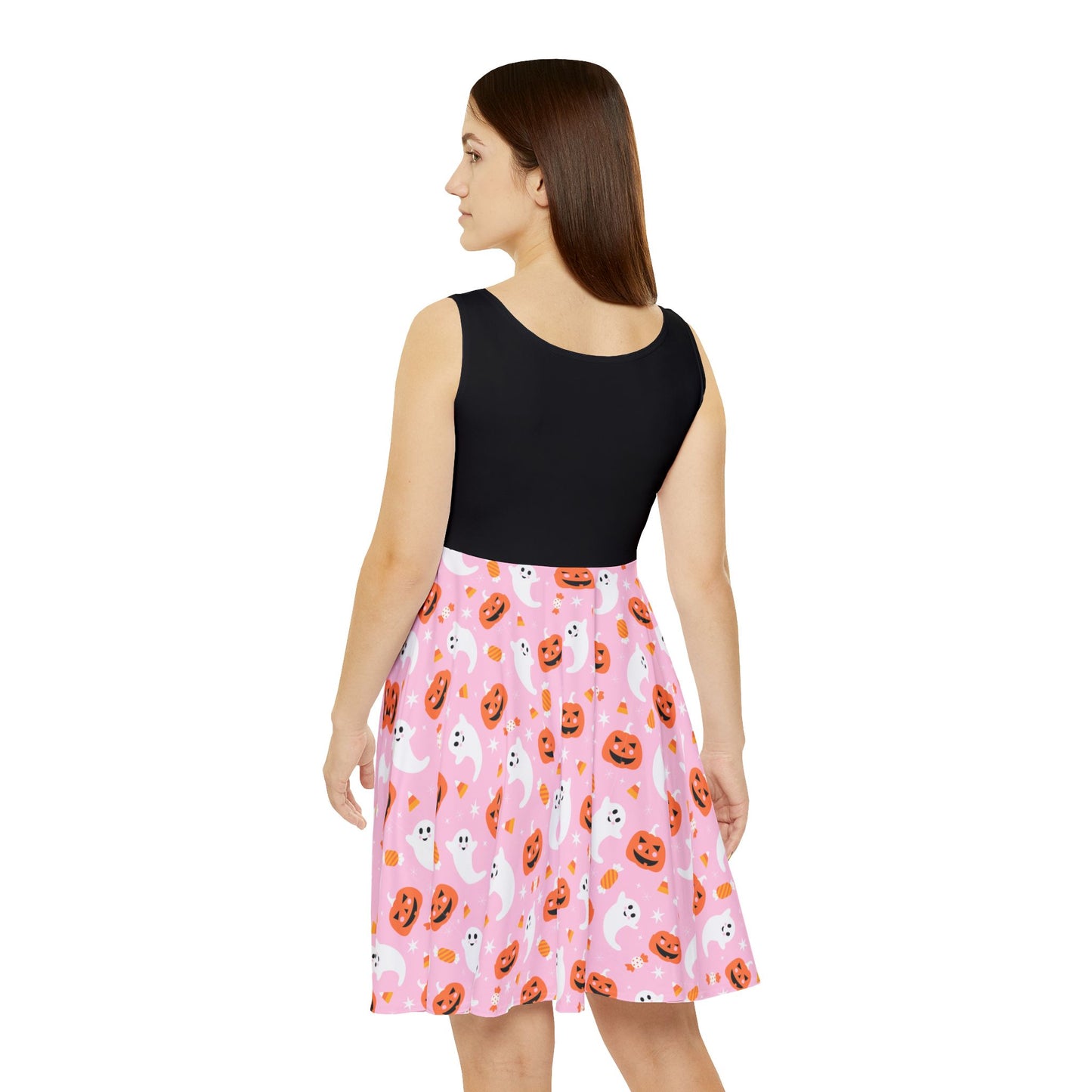 Spooky PINK Halloween Skater Dress, Casual Dress, Ghost Print Dress, Fall Fashion, Halloween Costume, Cute Dress for Parties