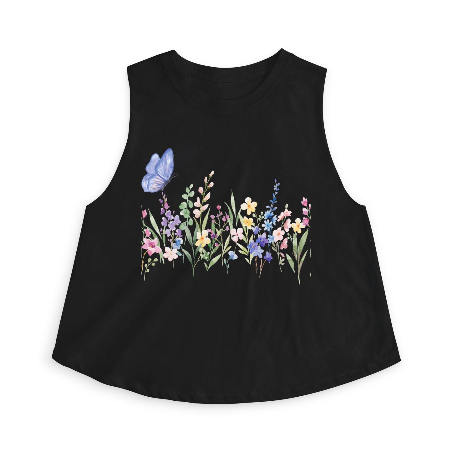Floral Watercolor Butterfly Crop Top — Women’s Spring Garden Tank