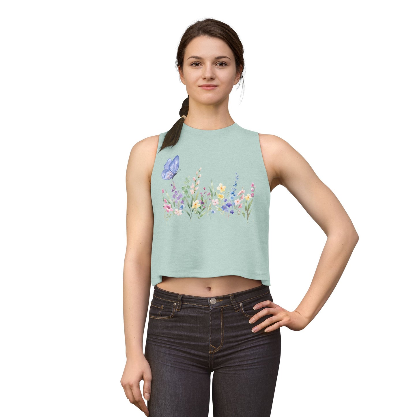Floral Watercolor Butterfly Crop Top — Women’s Spring Garden Tank