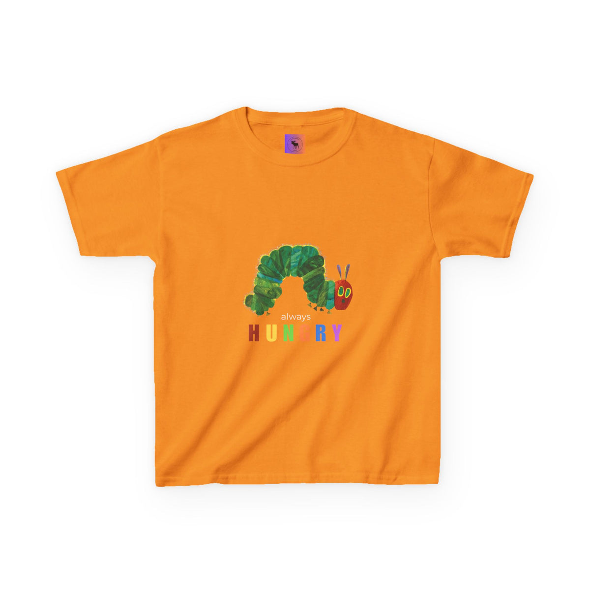 Kids Tee — "Always Hungry" Colorful Caterpillar Graphic