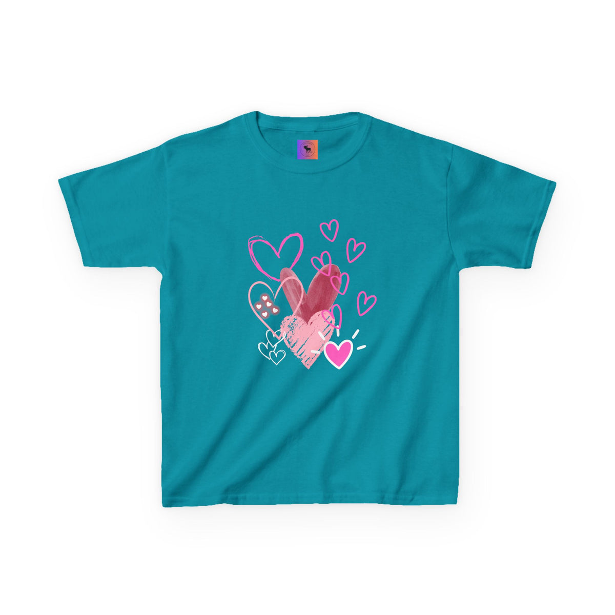 Kids Heart Art Tee — Pink Watercolor Hearts Valentine Shirt for Girls