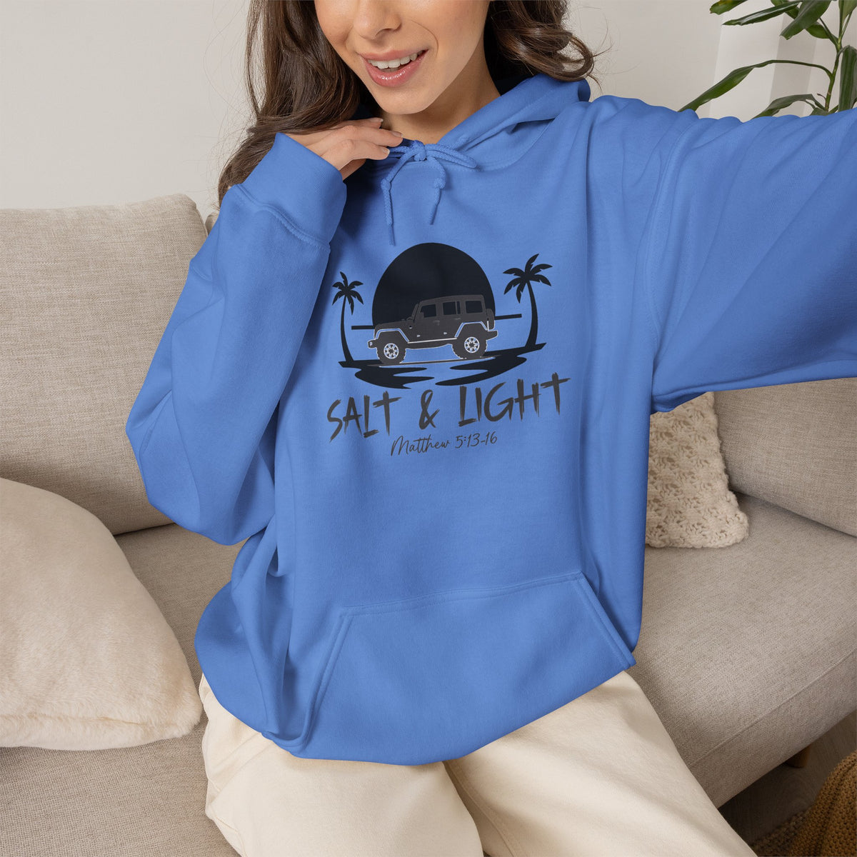 Salt & Light Christian Hoodie – Beach Van Sunset Pullover (Matthew 5:14)
