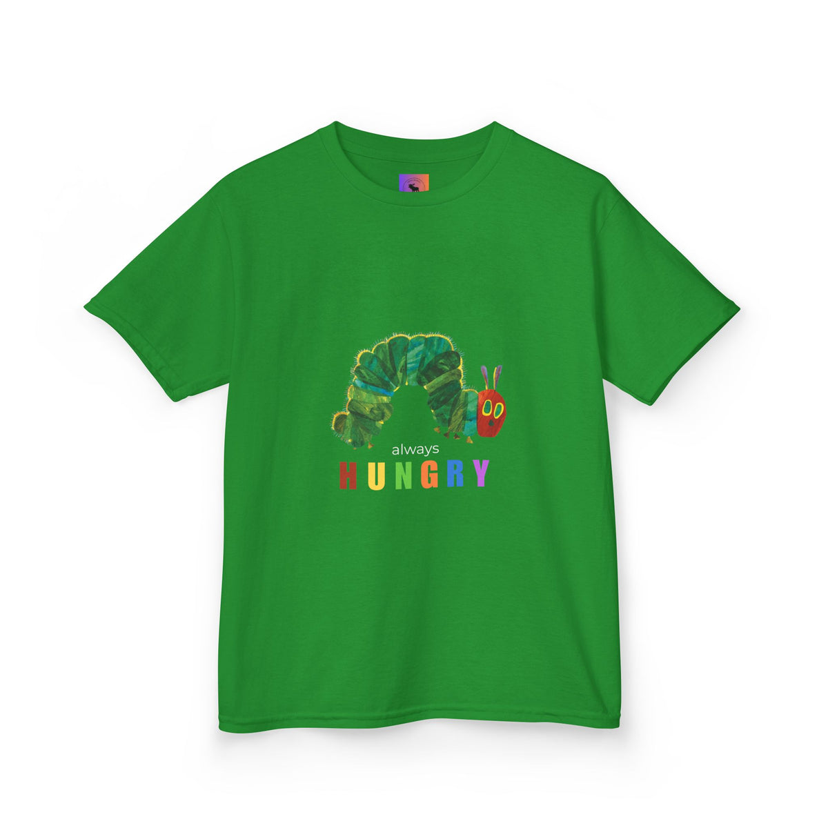 Kids Tee — "Always Hungry" Colorful Caterpillar Graphic