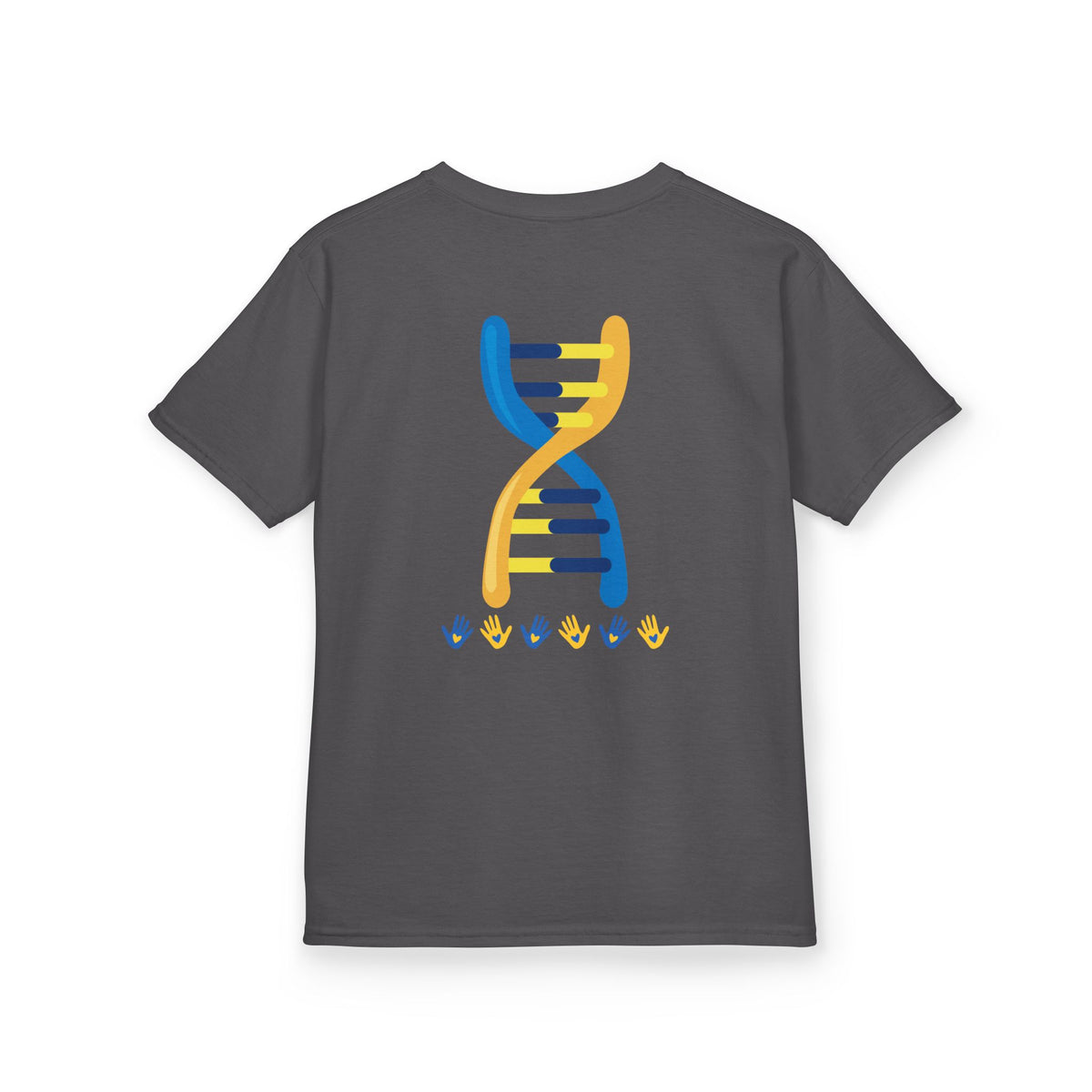 Kids Tee — Blue & Yellow DNA Hearts Design Down Syndrome Awareness,  DS