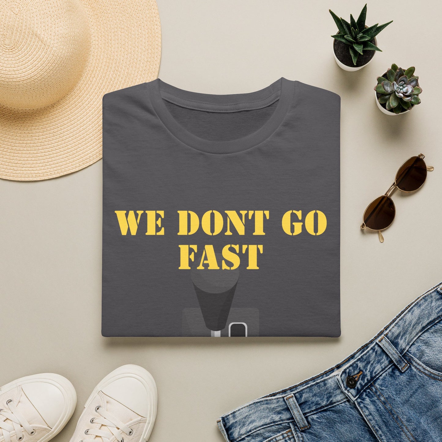T‑Shirt — “We Don’t Go Fast” Retro Gearshift Tee