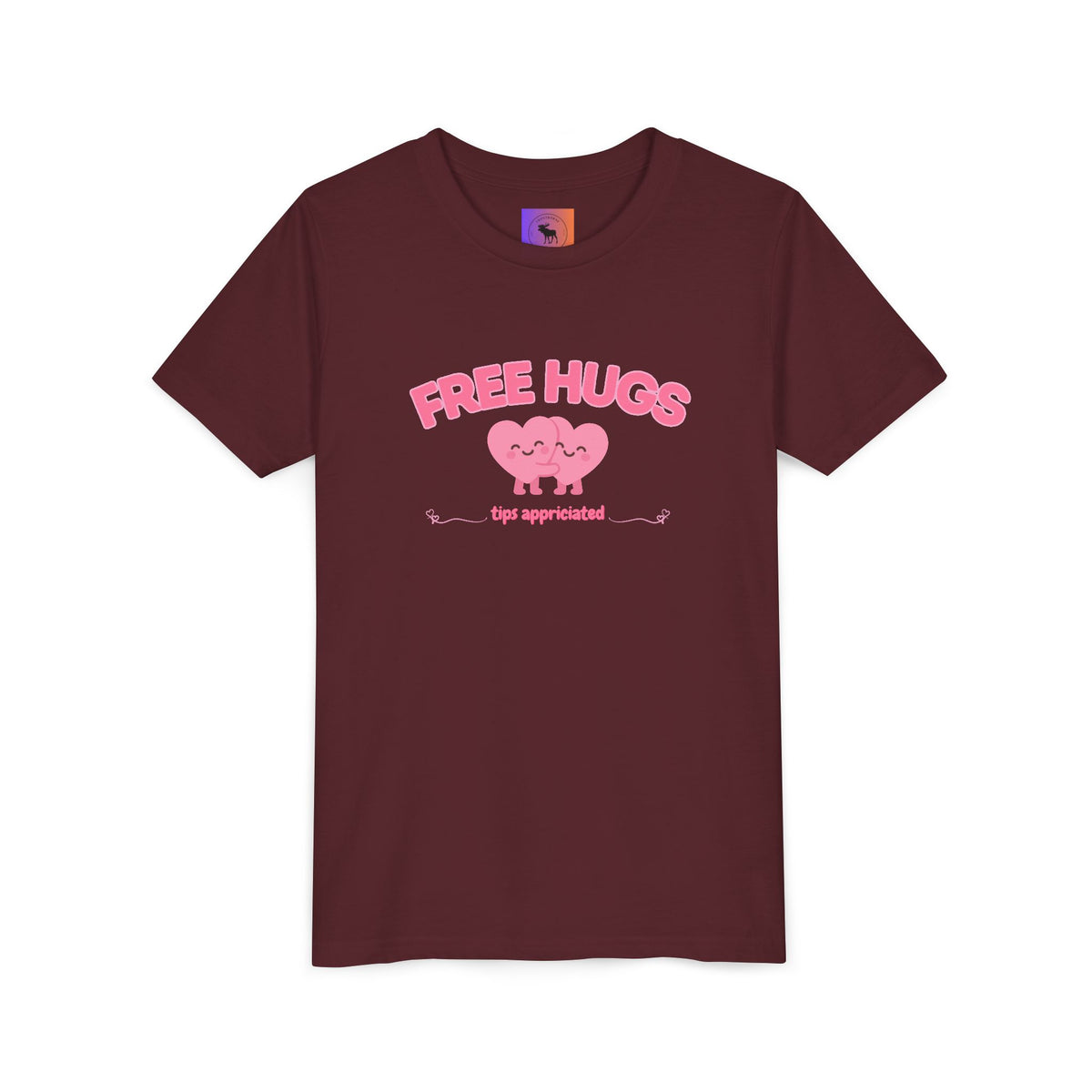 Youth Tee — "Free Hugs" Pink Heart Kids T‑Shirt (Cute Valentine / Playdate Gift)
