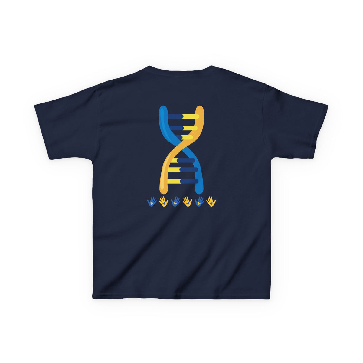 Kids Tee — Blue & Yellow DNA Hearts Design Down Syndrome Awareness,  DS