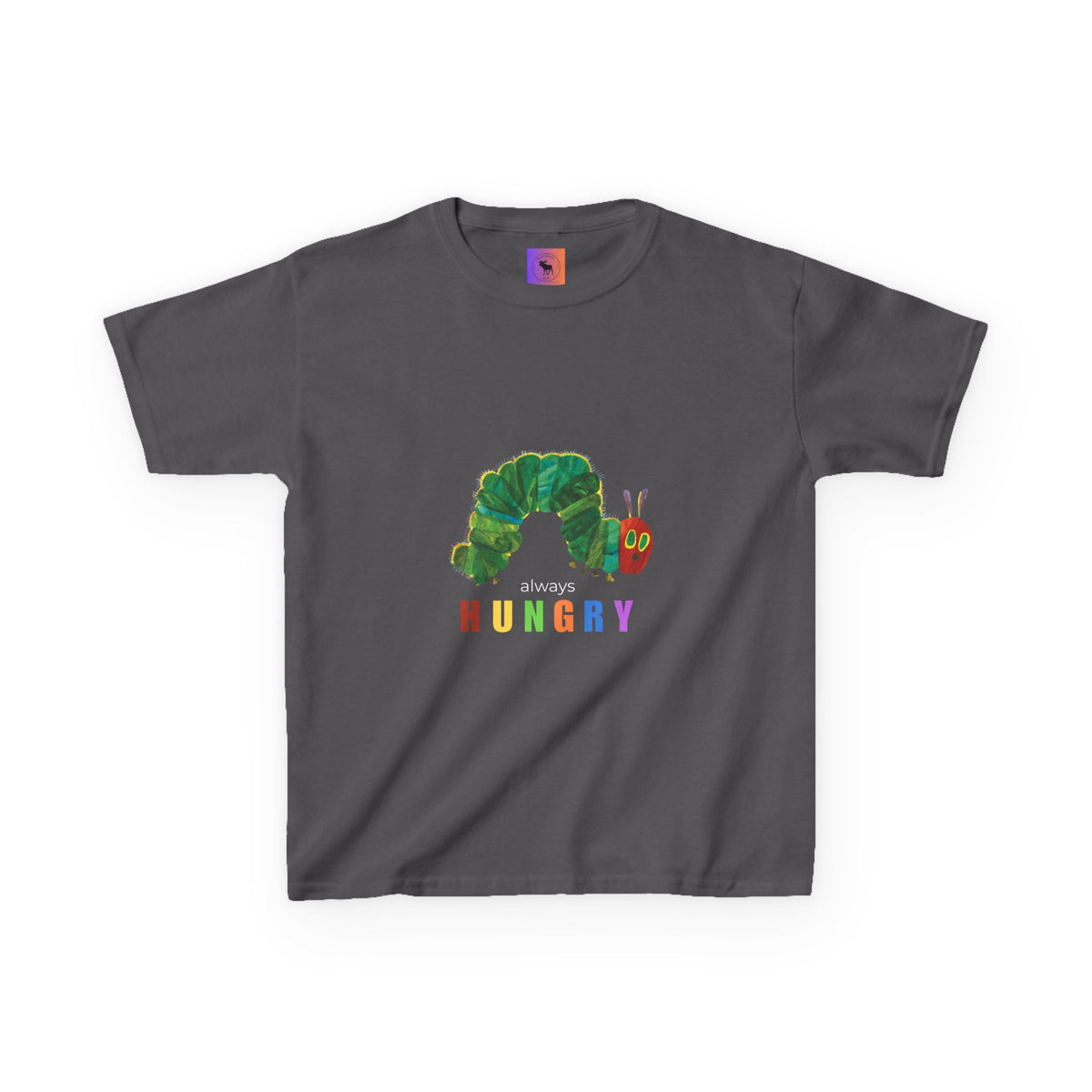 Kids Tee — "Always Hungry" Colorful Caterpillar Graphic