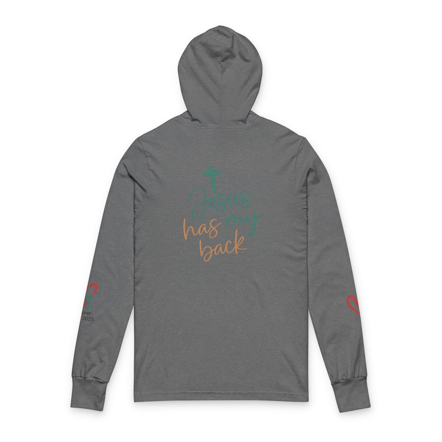 Faith-Inspired Unisex Hooded Long Sleeve Tee, Comfort, Spiritual Gift, Jesus Has My Back, Christian Apparel, Cozy Faithwear
