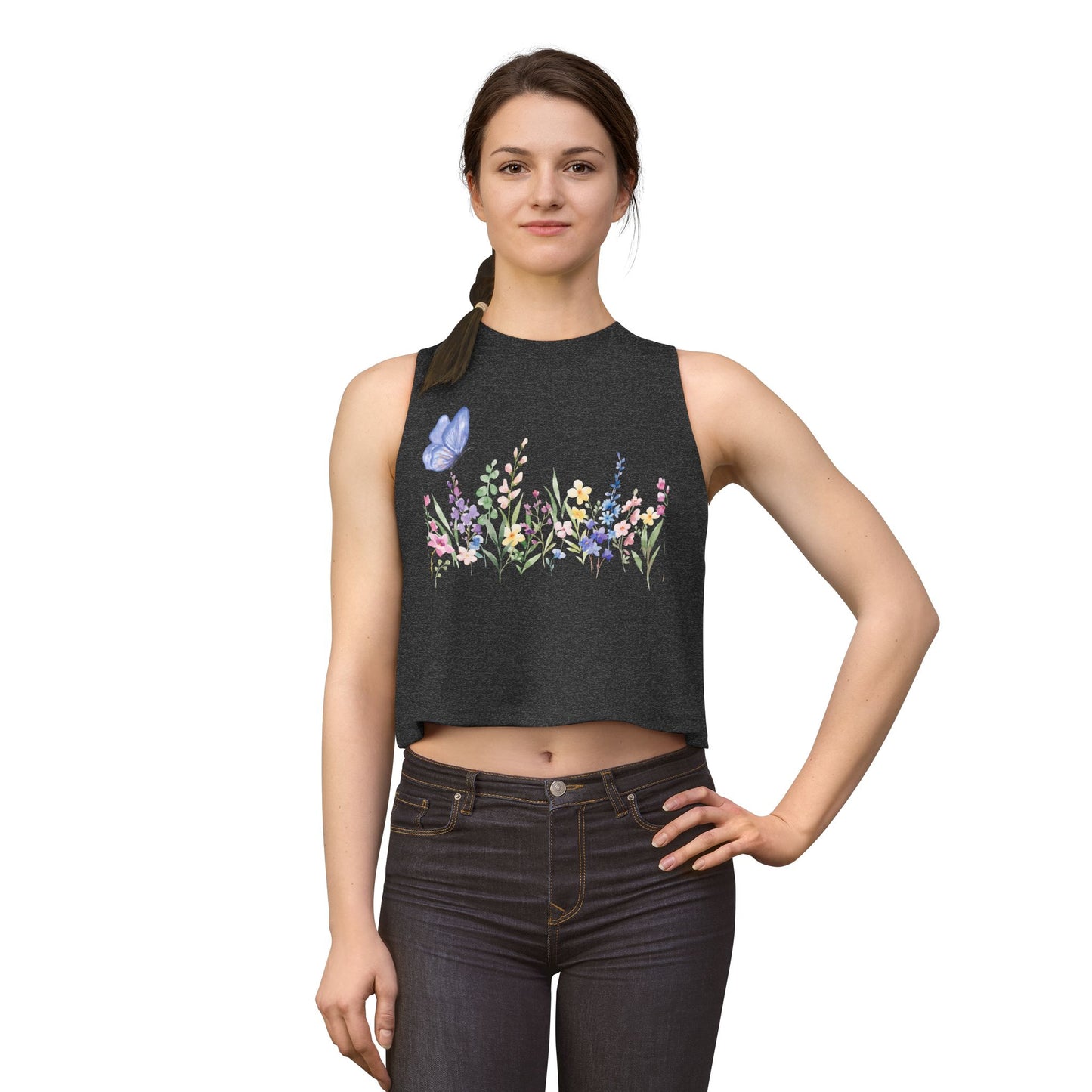 Floral Watercolor Butterfly Crop Top — Women’s Spring Garden Tank
