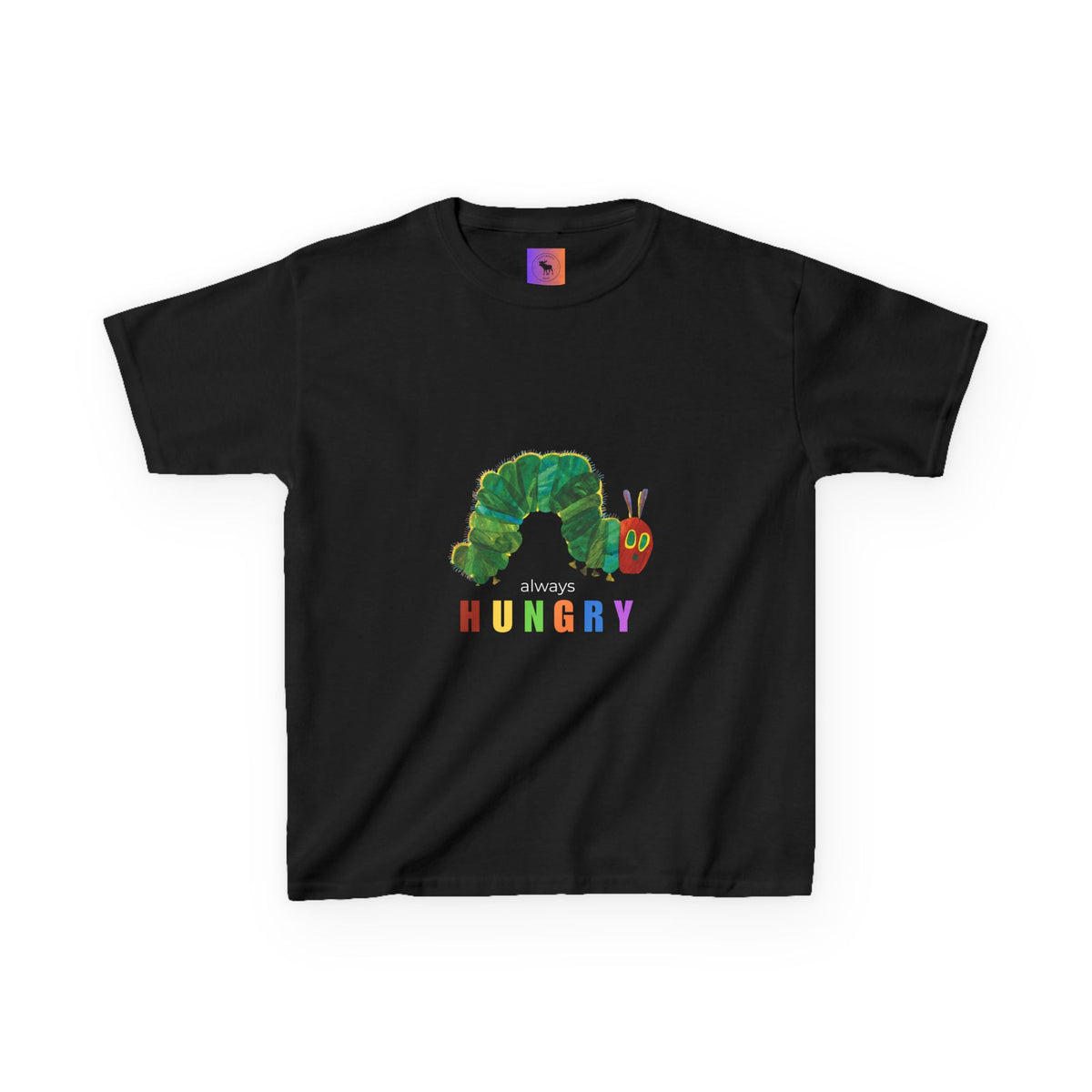 Kids Tee — "Always Hungry" Colorful Caterpillar Graphic
