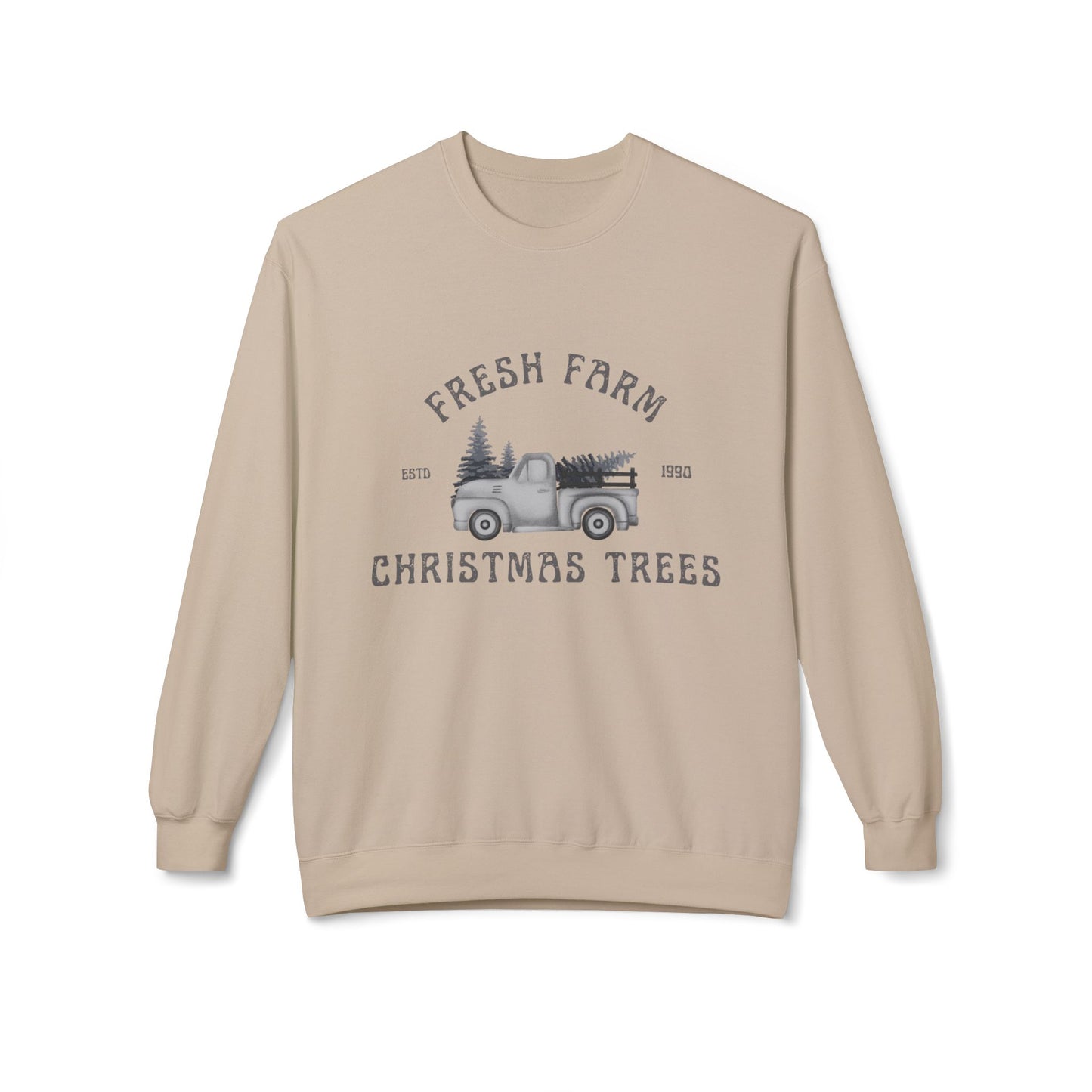 Christmas Trees Farmhouse Crewneck Sweatshirt, Holiday Sweatshirt, Cozy Winter Wear, Farmhouse Decor, Gift for Him/Her