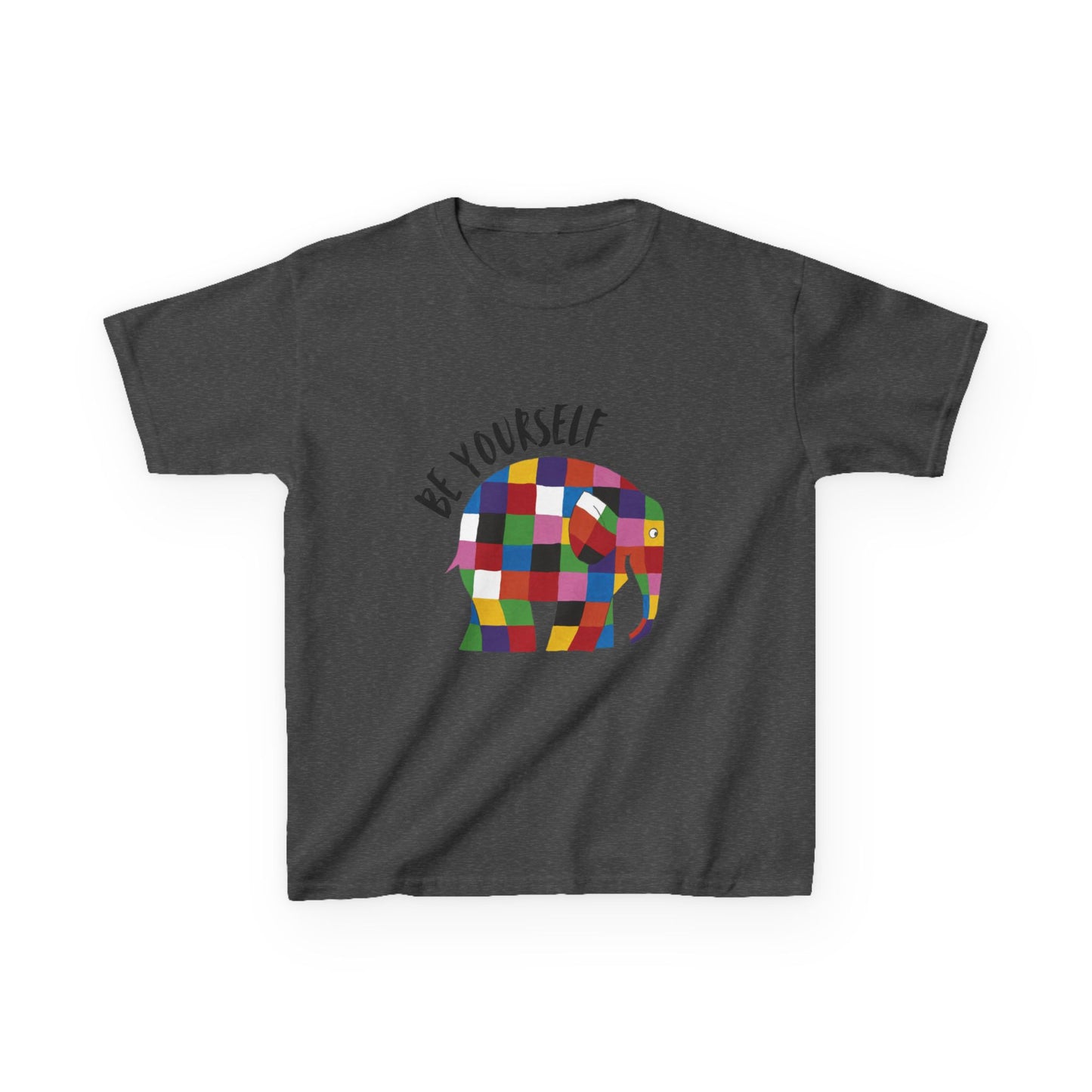 Kids Heavy Cotton™ Tee, Elmer the Patchwork Elephant T-Shirt, Children's Clothing, Cute Animal Print Top, Kids Birthday Gift, Youth