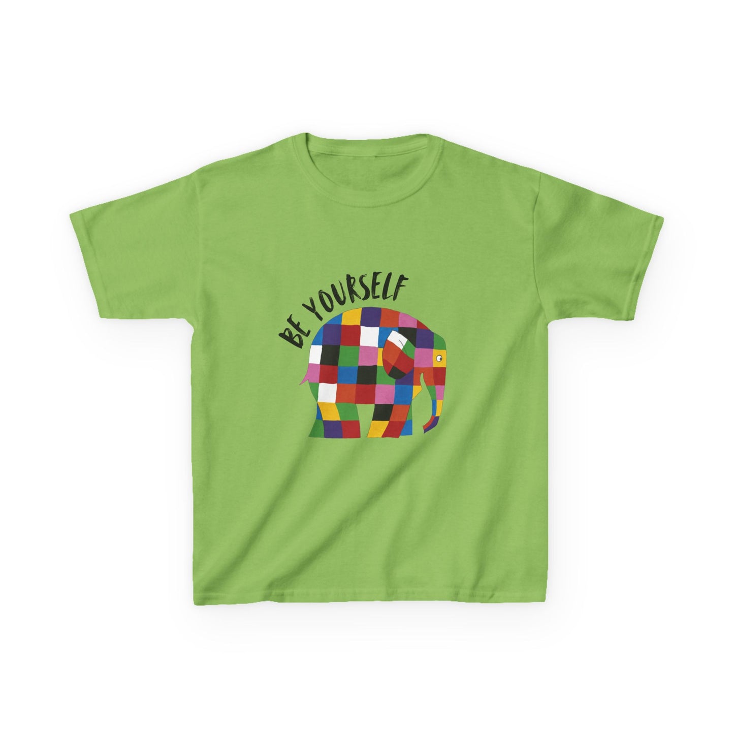 Kids Heavy Cotton™ Tee, Elmer the Patchwork Elephant T-Shirt, Children's Clothing, Cute Animal Print Top, Kids Birthday Gift, Youth