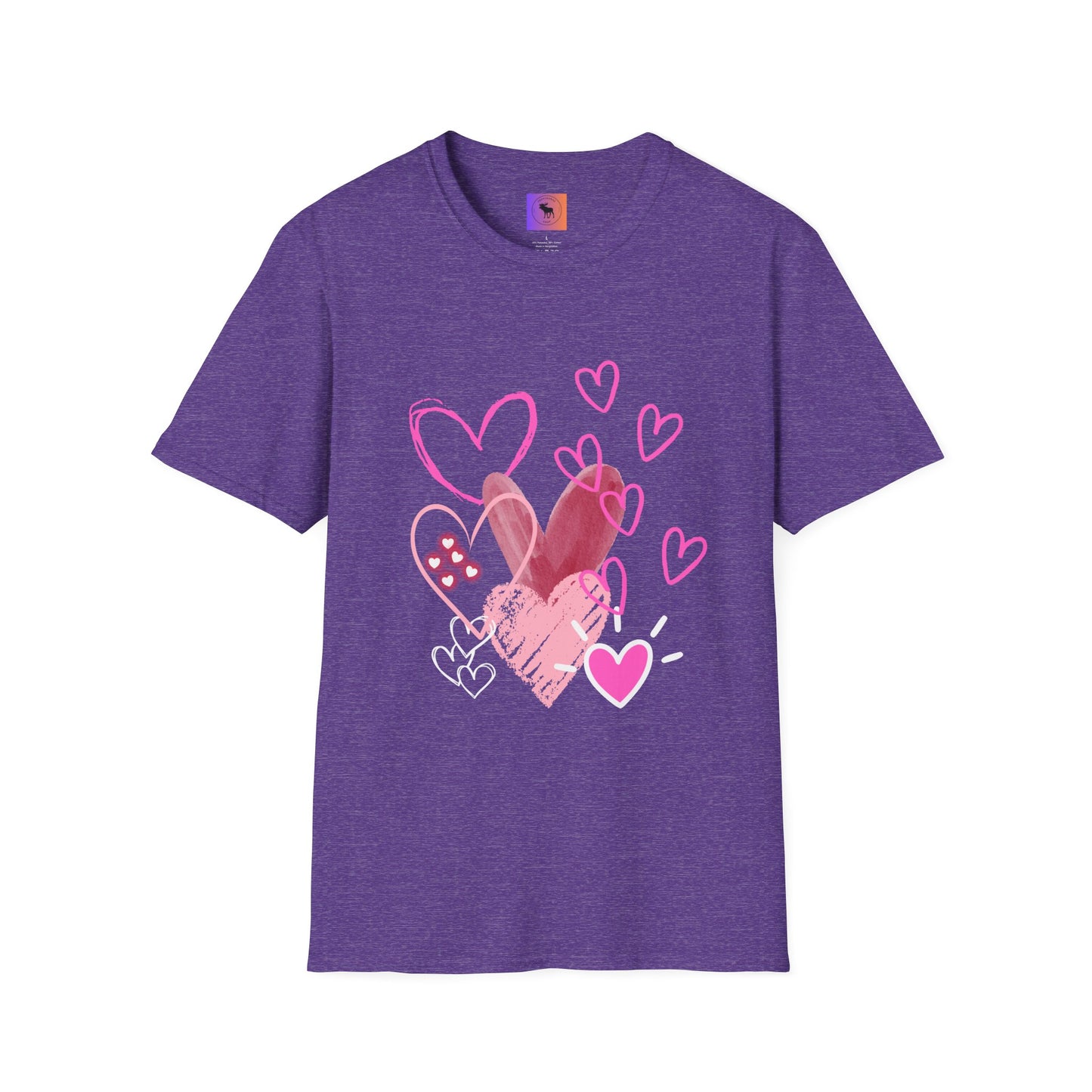 Heart Sketch T-Shirt — Pink Watercolor Hearts Valentine Tee