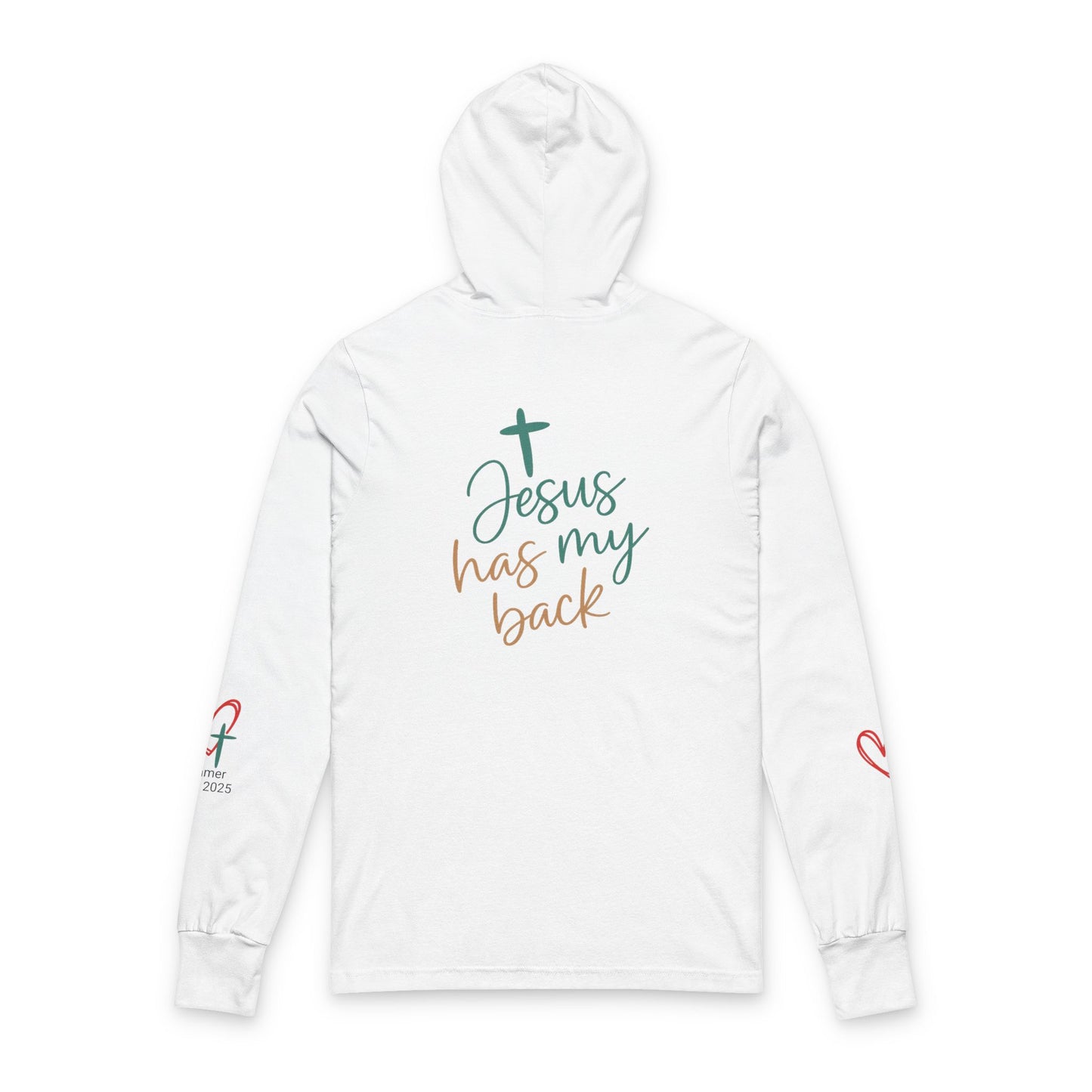 Faith-Inspired Unisex Hooded Long Sleeve Tee, Comfort, Spiritual Gift, Jesus Has My Back, Christian Apparel, Cozy Faithwear