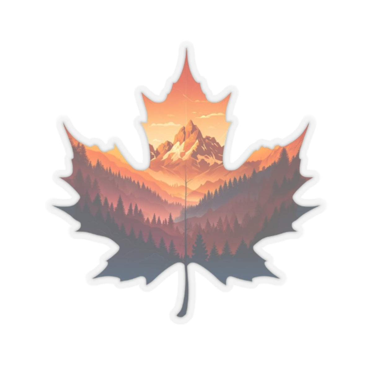 leaf shaped mountain sunset Kiss-Cut Stickers