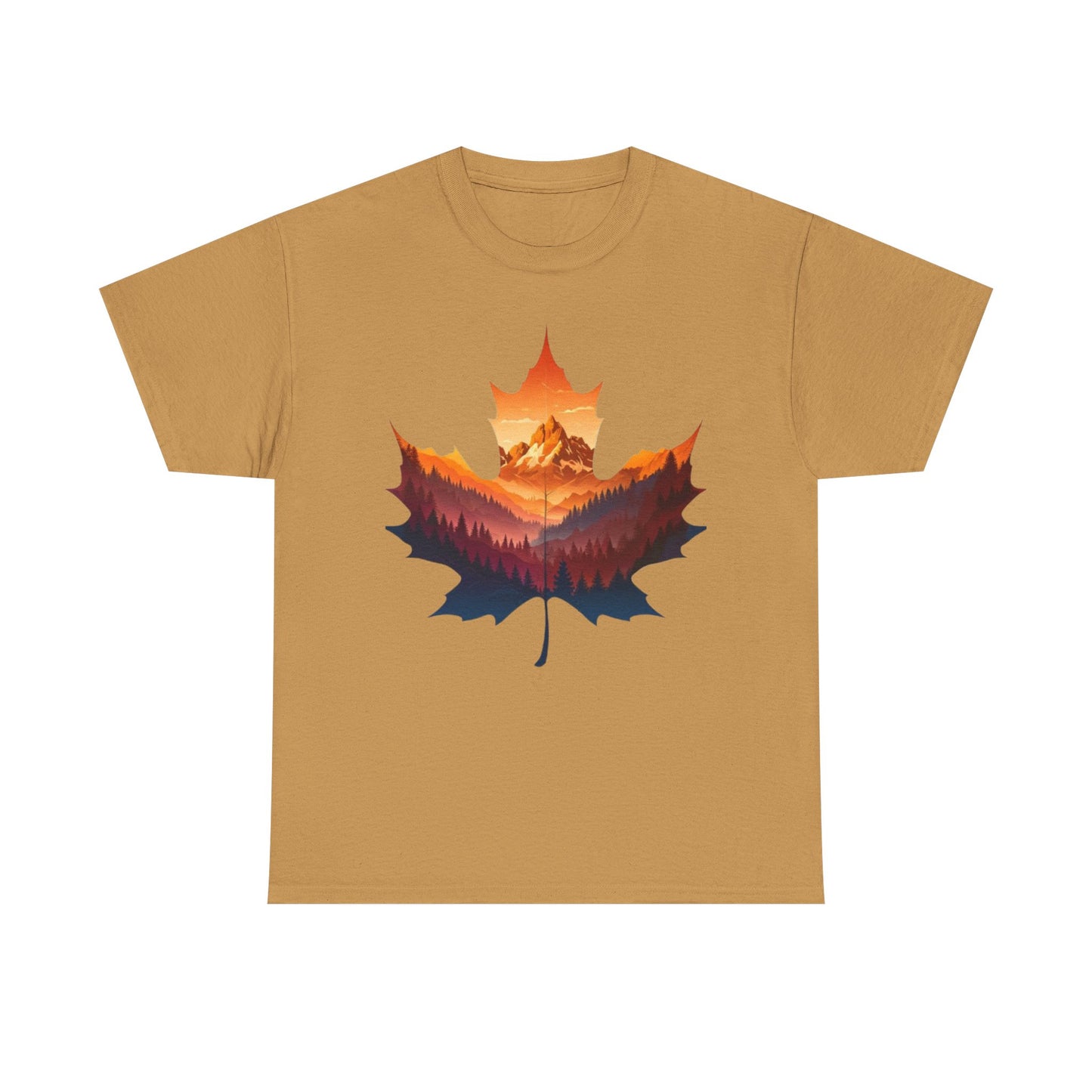 Sunset Leaf Unisex Tee, Mountain Graphic T-Shirt, Nature Lover Cotton Shirt, Outdoor Adventure Clothing, Hiking Apparel