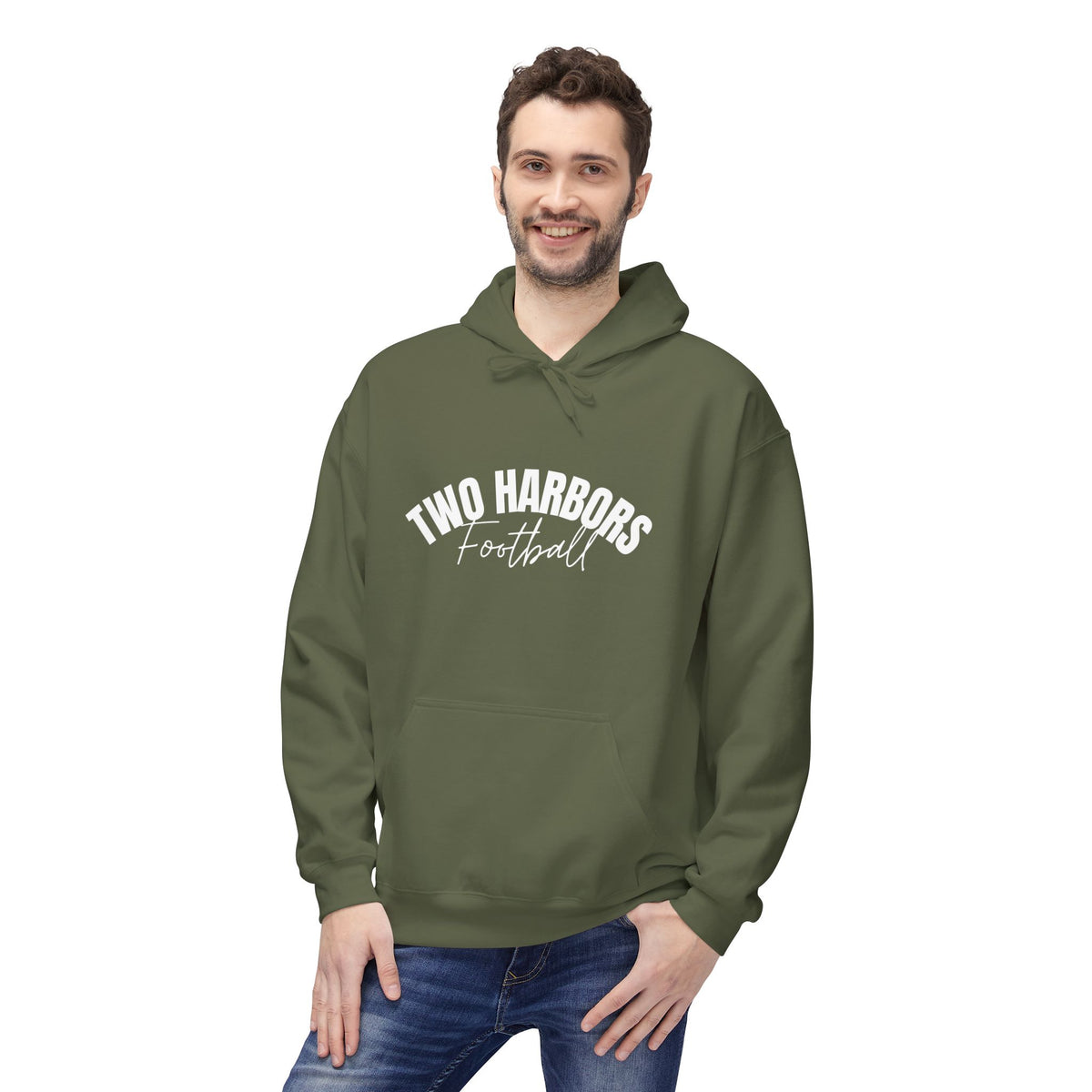 Two Harbors Football Hoodie — Minimal Script Team Pullover