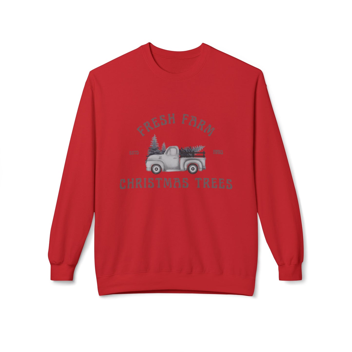 Christmas Trees Farmhouse Crewneck Sweatshirt, Holiday Sweatshirt, Cozy Winter Wear, Farmhouse Decor, Gift for Him/Her