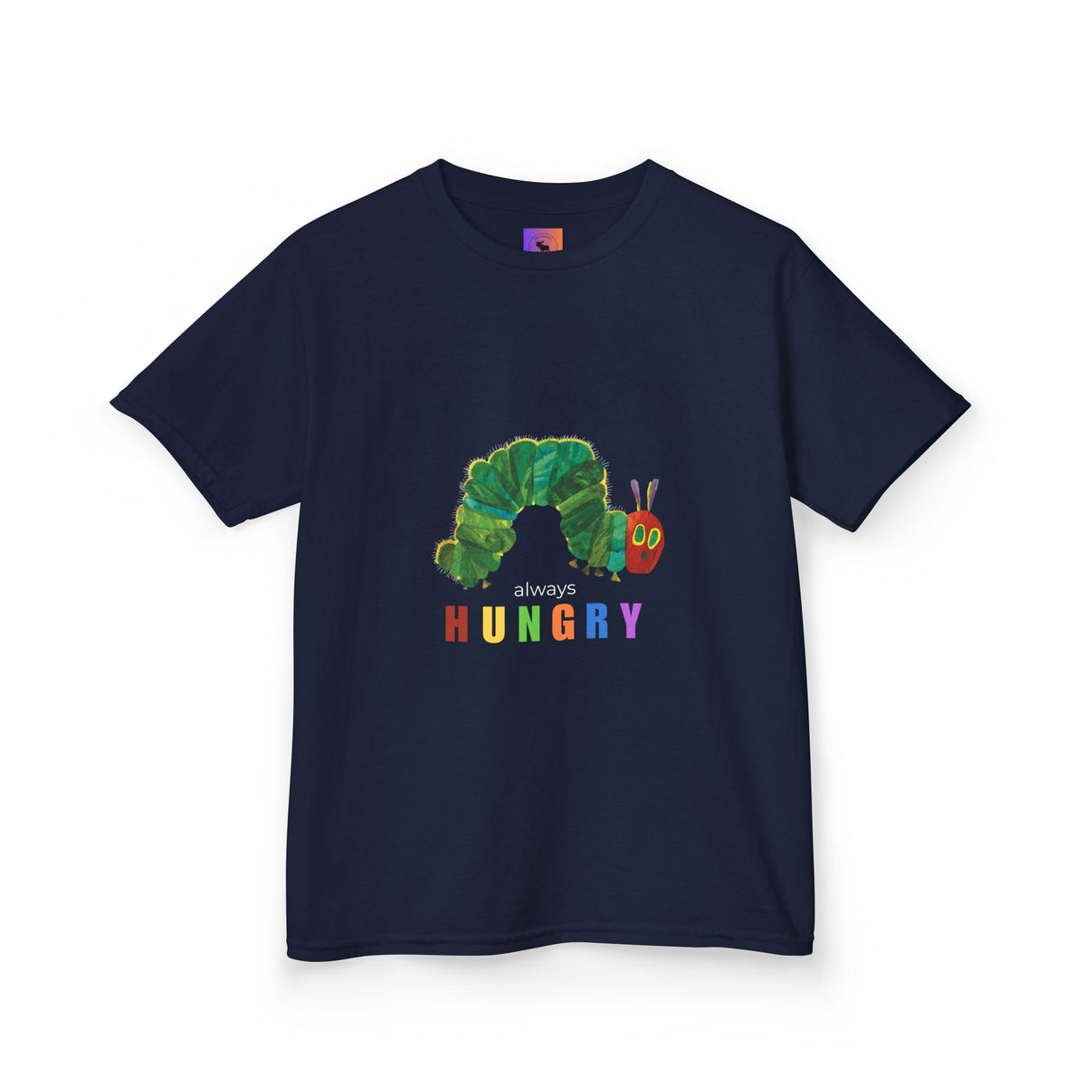 Kids Tee — "Always Hungry" Colorful Caterpillar Graphic