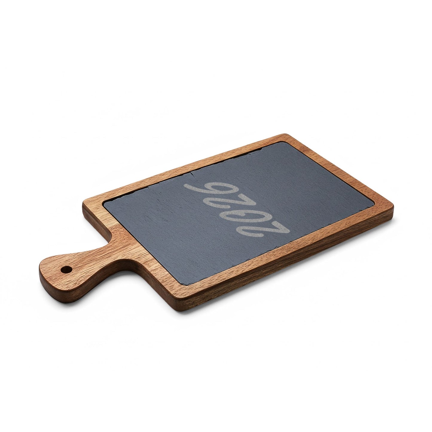 Engraved Acacia Charcuterie Board with Slate Inlay — Personalized 2026 Cheese Serving Set