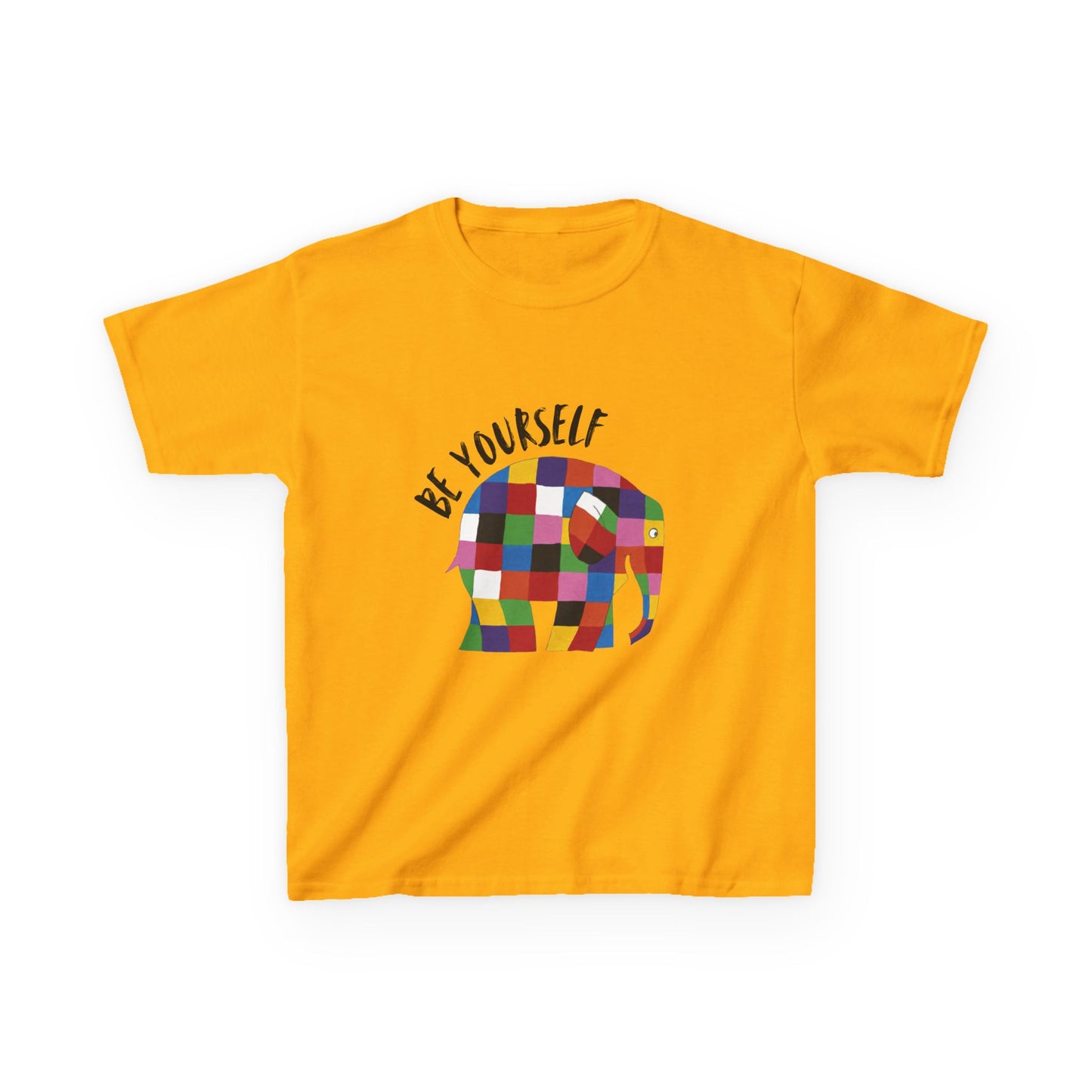 Kids Heavy Cotton™ Tee, Elmer the Patchwork Elephant T-Shirt, Children's Clothing, Cute Animal Print Top, Kids Birthday Gift, Youth