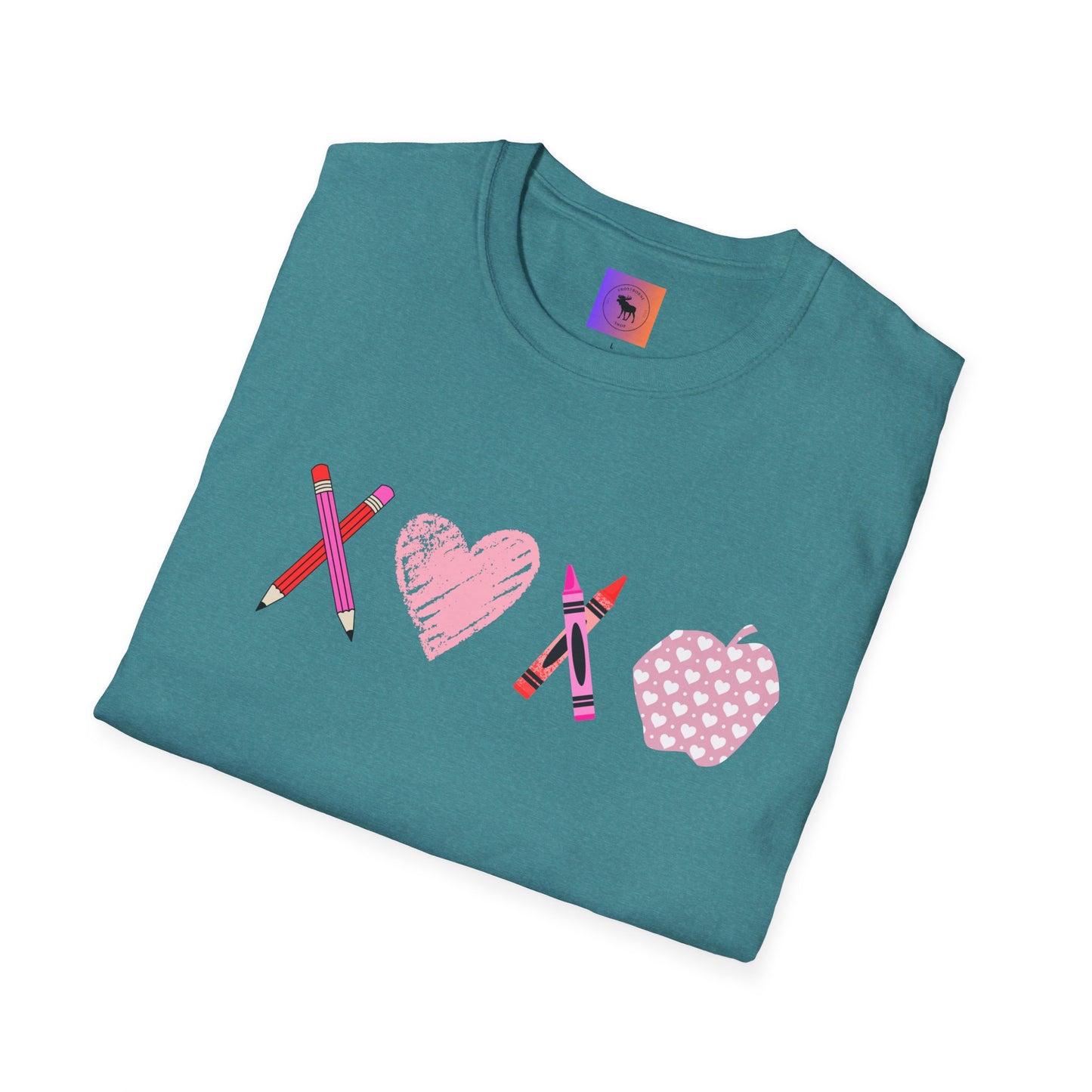 Teacher Valentine T-Shirt — Pencils, Crayon Apple & XOXO