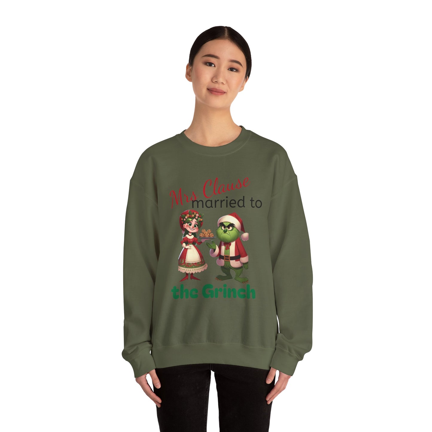 Funny Mrs Clause Married to the Grinch Sweatshirt, Christmas Couples Jumper, Holiday Pullover, Xmas Apparel, Winter Top
