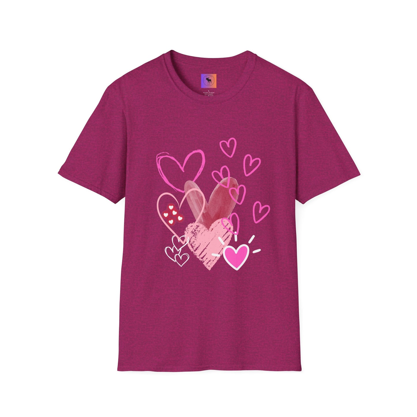 Heart Sketch T-Shirt — Pink Watercolor Hearts Valentine Tee