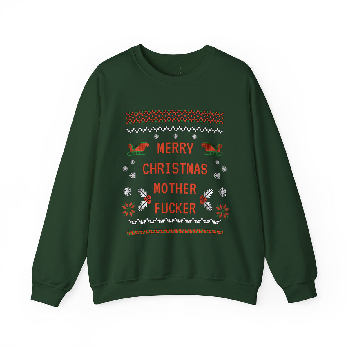 Aggressive 'Merry Christmas' Ugly Sweater Crewneck — Hilarious Adult Holiday Sweatshirt