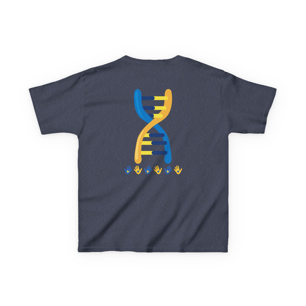 Kids Tee — Blue & Yellow DNA Hearts Design Down Syndrome Awareness,  DS