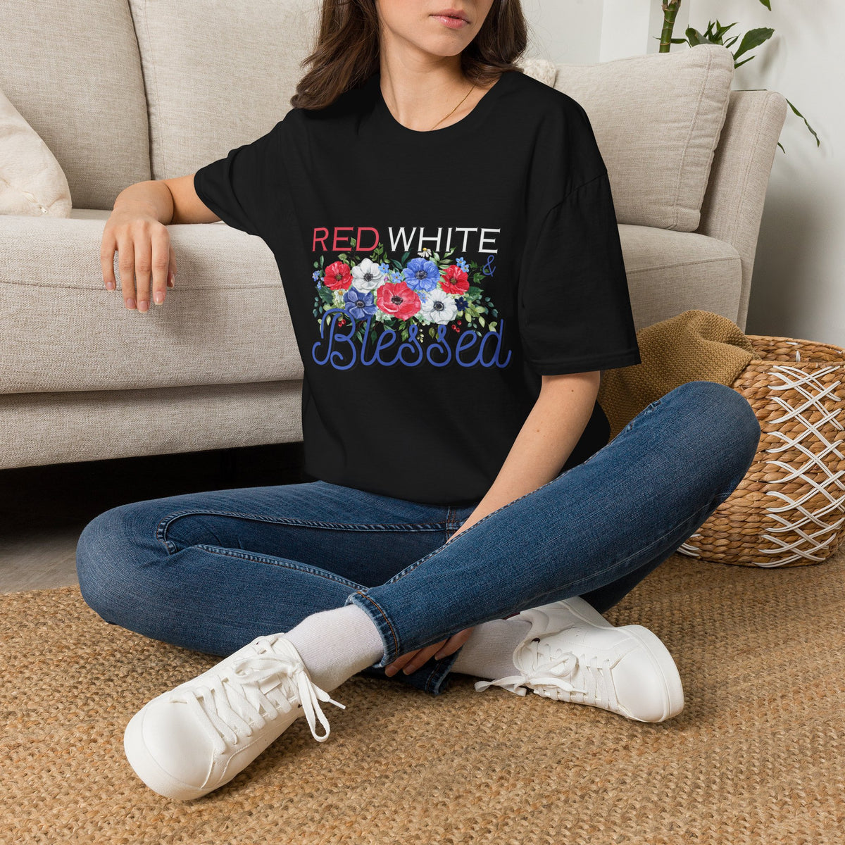 T-Shirt — "Red White & Blessed" Floral Patriotic Tee