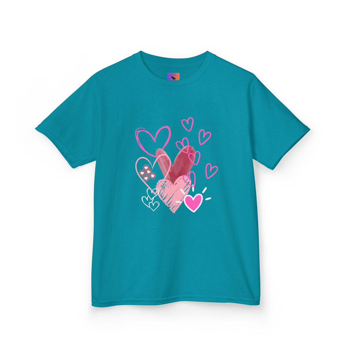 Kids Heart Art Tee — Pink Watercolor Hearts Valentine Shirt for Girls
