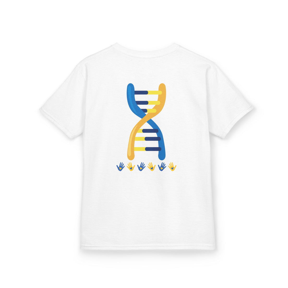 Kids Tee — Blue & Yellow DNA Hearts Design Down Syndrome Awareness,  DS