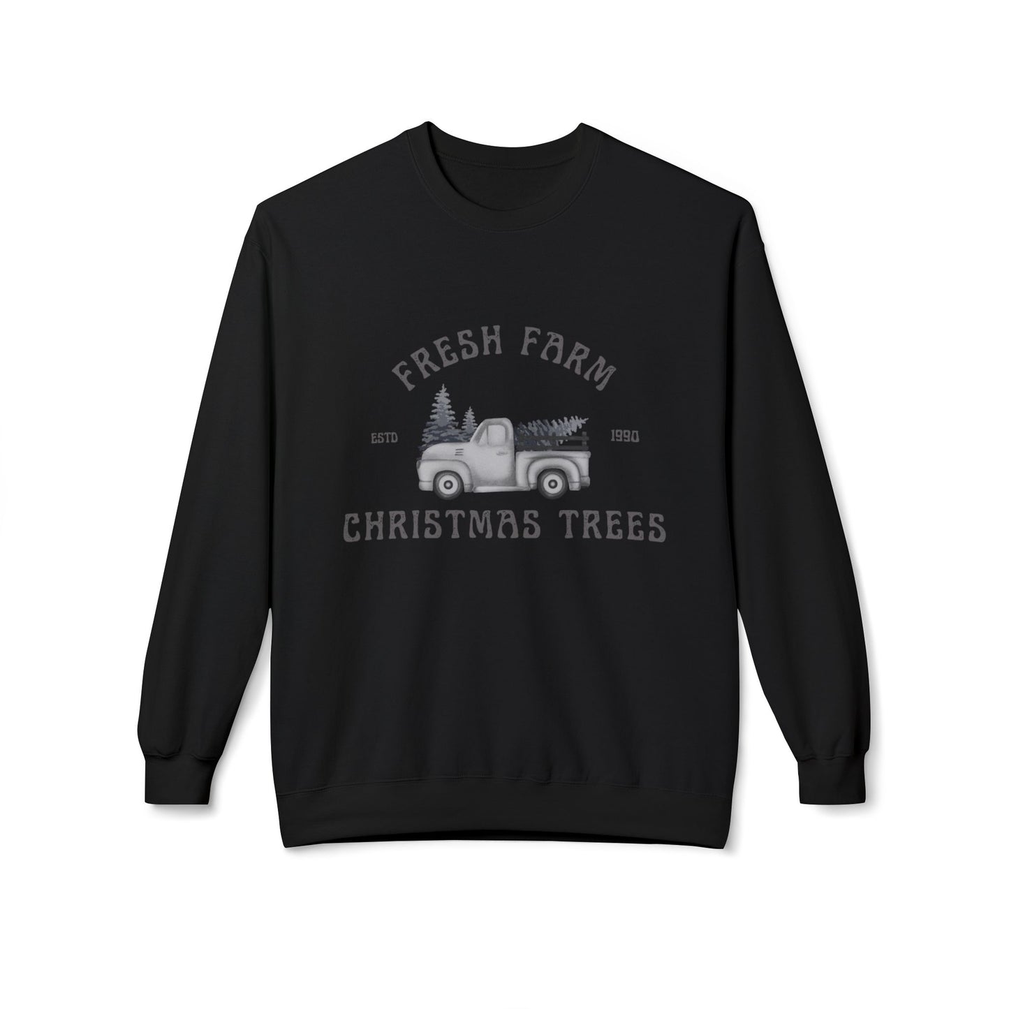 Christmas Trees Farmhouse Crewneck Sweatshirt, Holiday Sweatshirt, Cozy Winter Wear, Farmhouse Decor, Gift for Him/Her