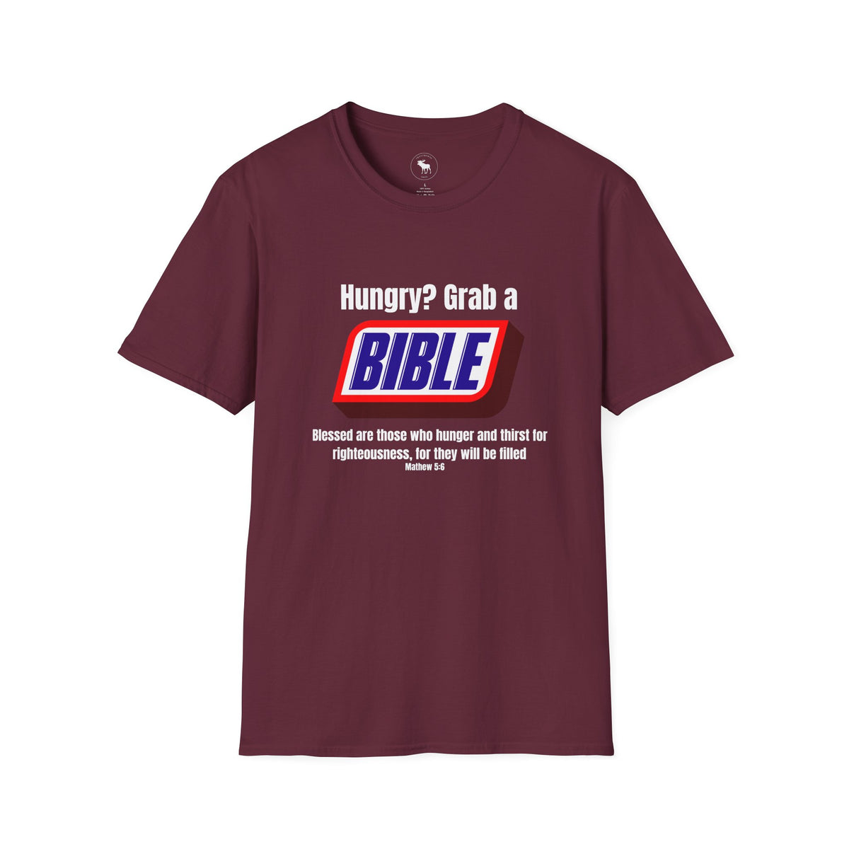 Bible Snack Tee — "Hungry? Grab a Bible" Christian T-Shirt (Matthew 5:6)