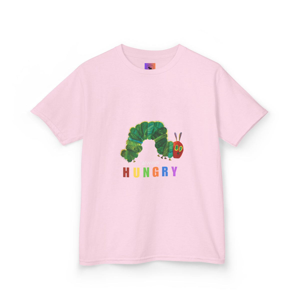 Kids Tee — "Always Hungry" Colorful Caterpillar Graphic