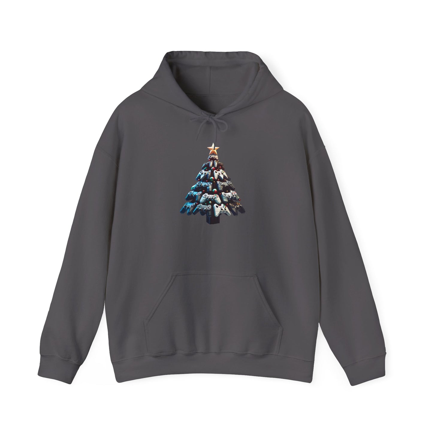 Video Game Console Christmas Tree Hoodie - Gamer Gift Sweatshirt, Holiday Gaming Apparel, Unisex Hooded Jumper, Geeky Christmas Present,